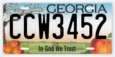 GA license plate CCW3452