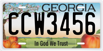 GA license plate CCW3456