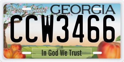 GA license plate CCW3466