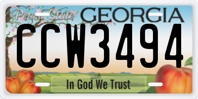 GA license plate CCW3494