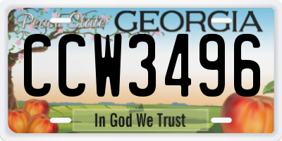 GA license plate CCW3496