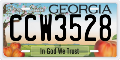 GA license plate CCW3528