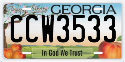 GA license plate CCW3533