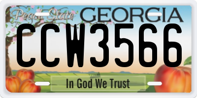 GA license plate CCW3566