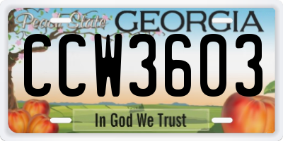 GA license plate CCW3603