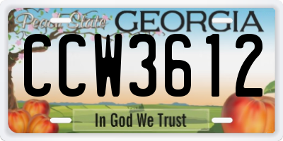 GA license plate CCW3612