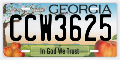 GA license plate CCW3625