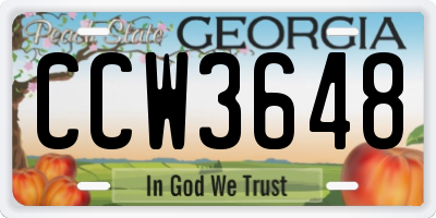 GA license plate CCW3648