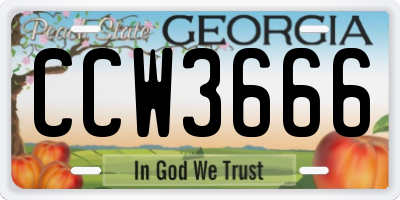 GA license plate CCW3666
