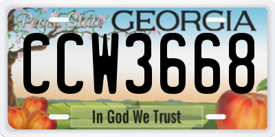GA license plate CCW3668