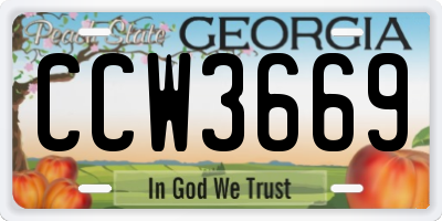 GA license plate CCW3669