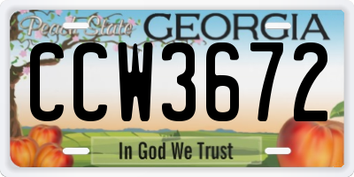 GA license plate CCW3672