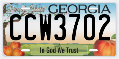 GA license plate CCW3702