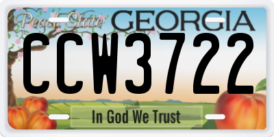 GA license plate CCW3722