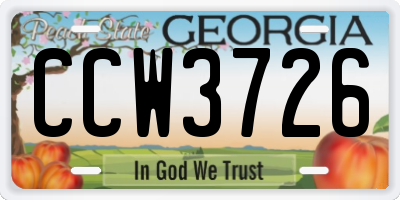 GA license plate CCW3726