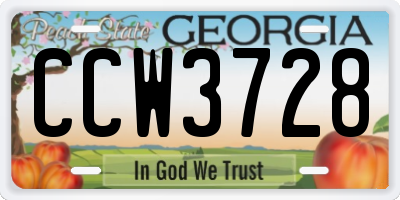 GA license plate CCW3728