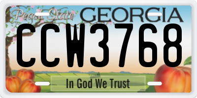 GA license plate CCW3768