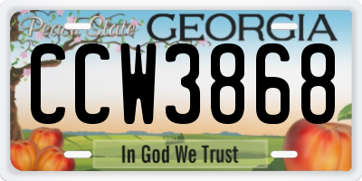 GA license plate CCW3868