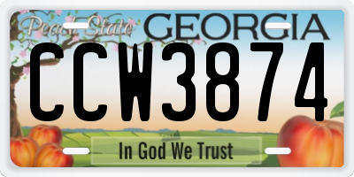 GA license plate CCW3874