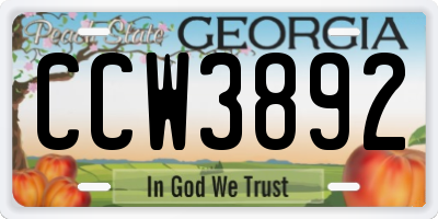 GA license plate CCW3892