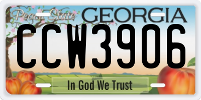 GA license plate CCW3906