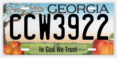 GA license plate CCW3922