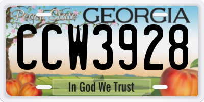 GA license plate CCW3928