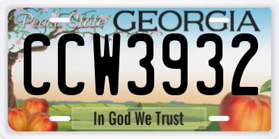 GA license plate CCW3932