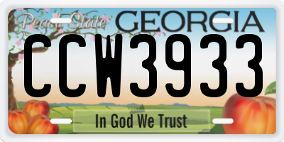 GA license plate CCW3933