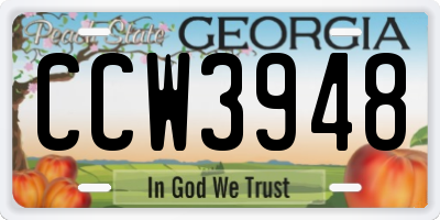 GA license plate CCW3948