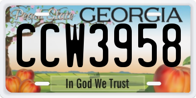 GA license plate CCW3958