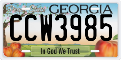 GA license plate CCW3985