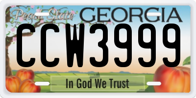 GA license plate CCW3999