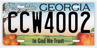 GA license plate CCW4002