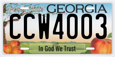 GA license plate CCW4003