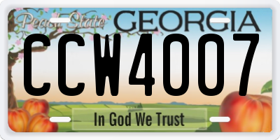 GA license plate CCW4007