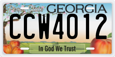 GA license plate CCW4012