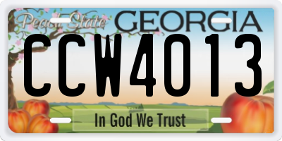 GA license plate CCW4013