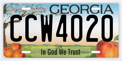 GA license plate CCW4020