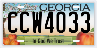 GA license plate CCW4033