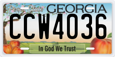 GA license plate CCW4036