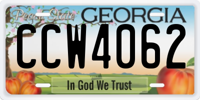GA license plate CCW4062