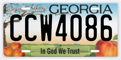 GA license plate CCW4086
