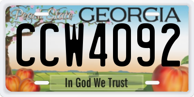 GA license plate CCW4092
