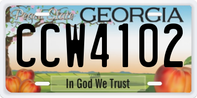 GA license plate CCW4102