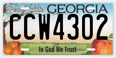 GA license plate CCW4302