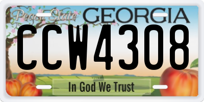 GA license plate CCW4308