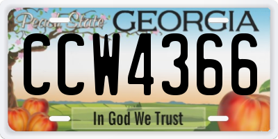 GA license plate CCW4366