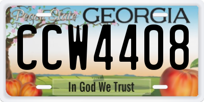 GA license plate CCW4408