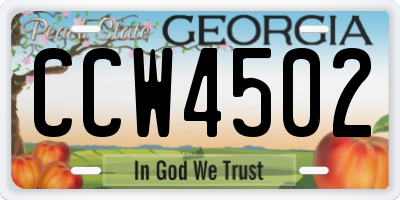 GA license plate CCW4502